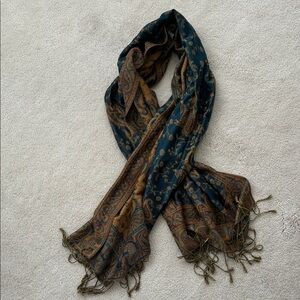 Vibrant Paisley Scarf in Brown and Blue Tones
